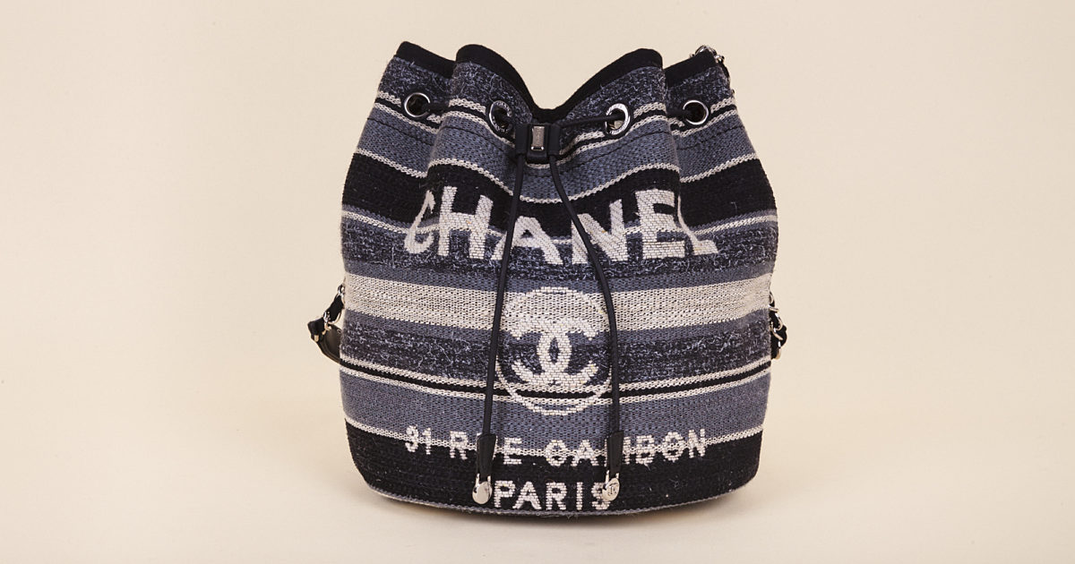 Chanel Striped Canvas Deauville Drawstring Bucket Bag Vivrelle