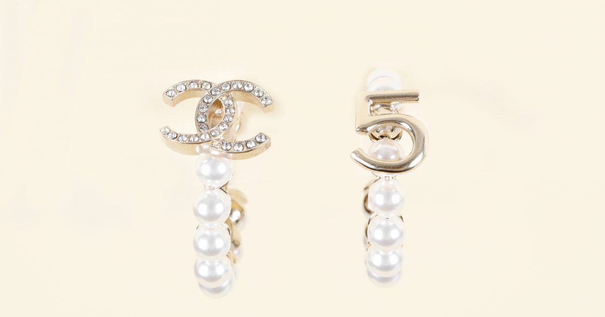 Chanel Vintage CC No 5 Pearl Hoop Clip On Earrings Vivrelle