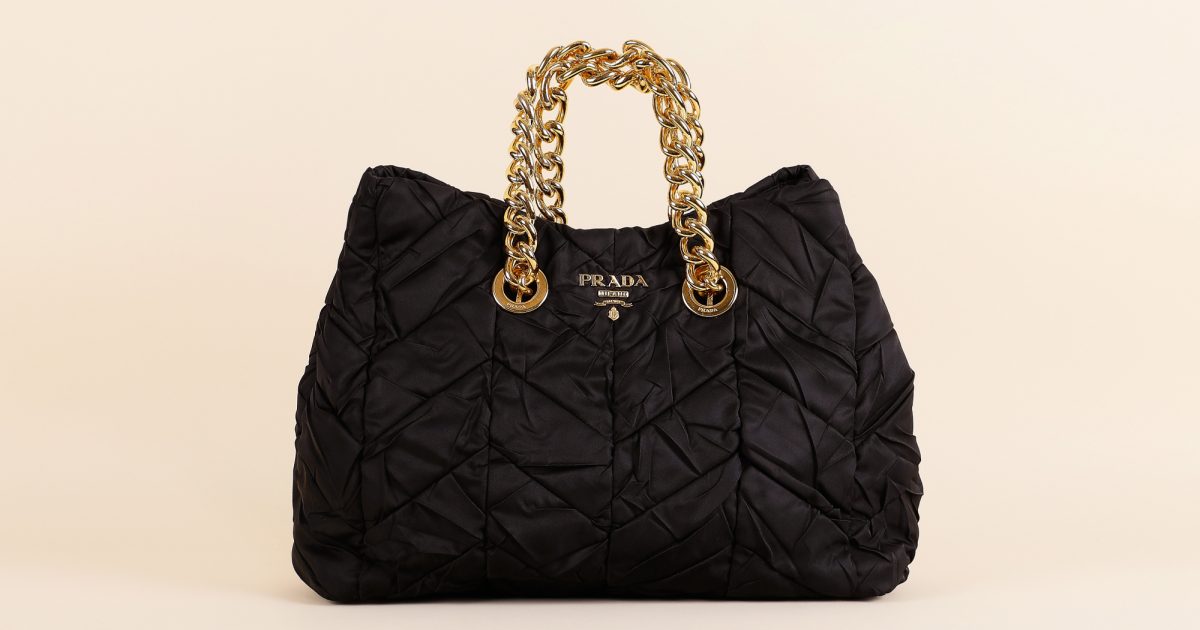 Prada Tessuto Nylon Crinkled Chain Tote Bag Vivrelle